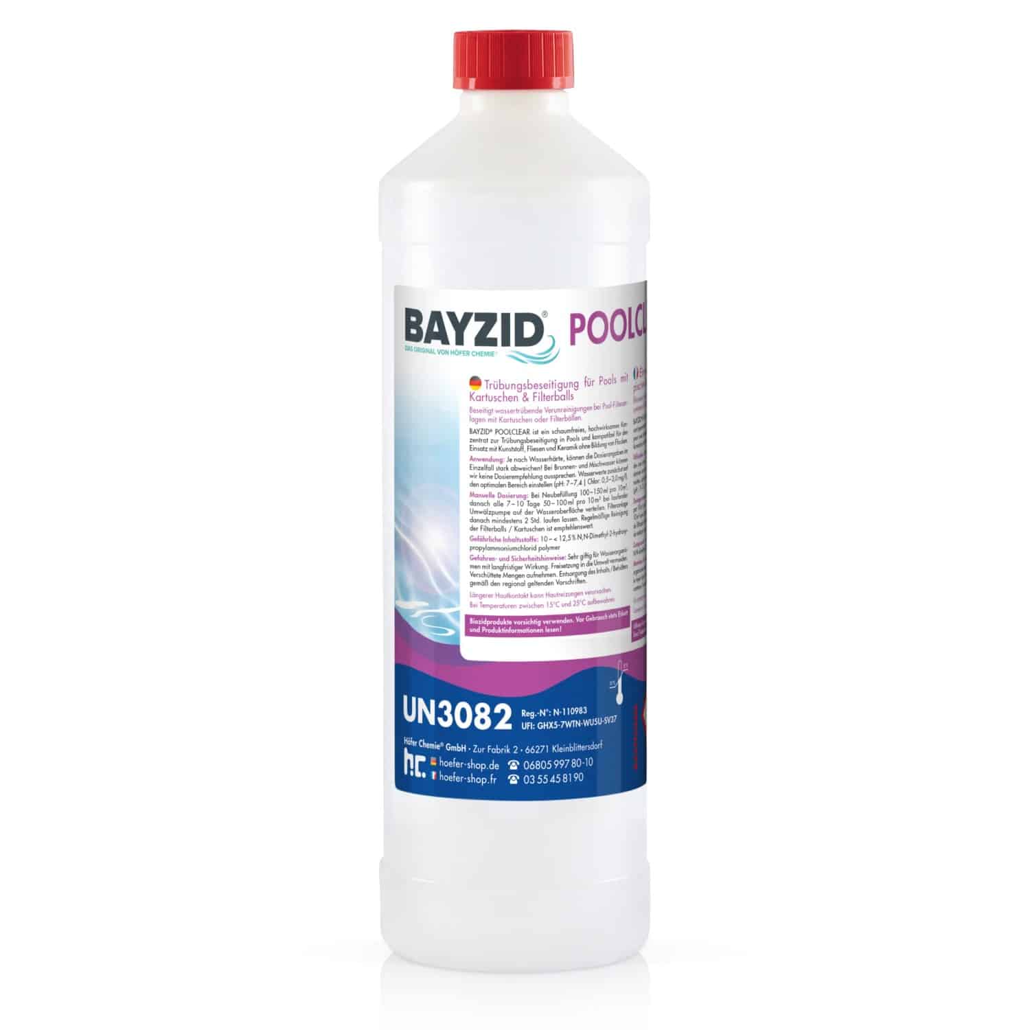 Bayzid Poolclear Trübungsbeseitigung für Pool-Filter mit Kartuschen & Filterballs 1l