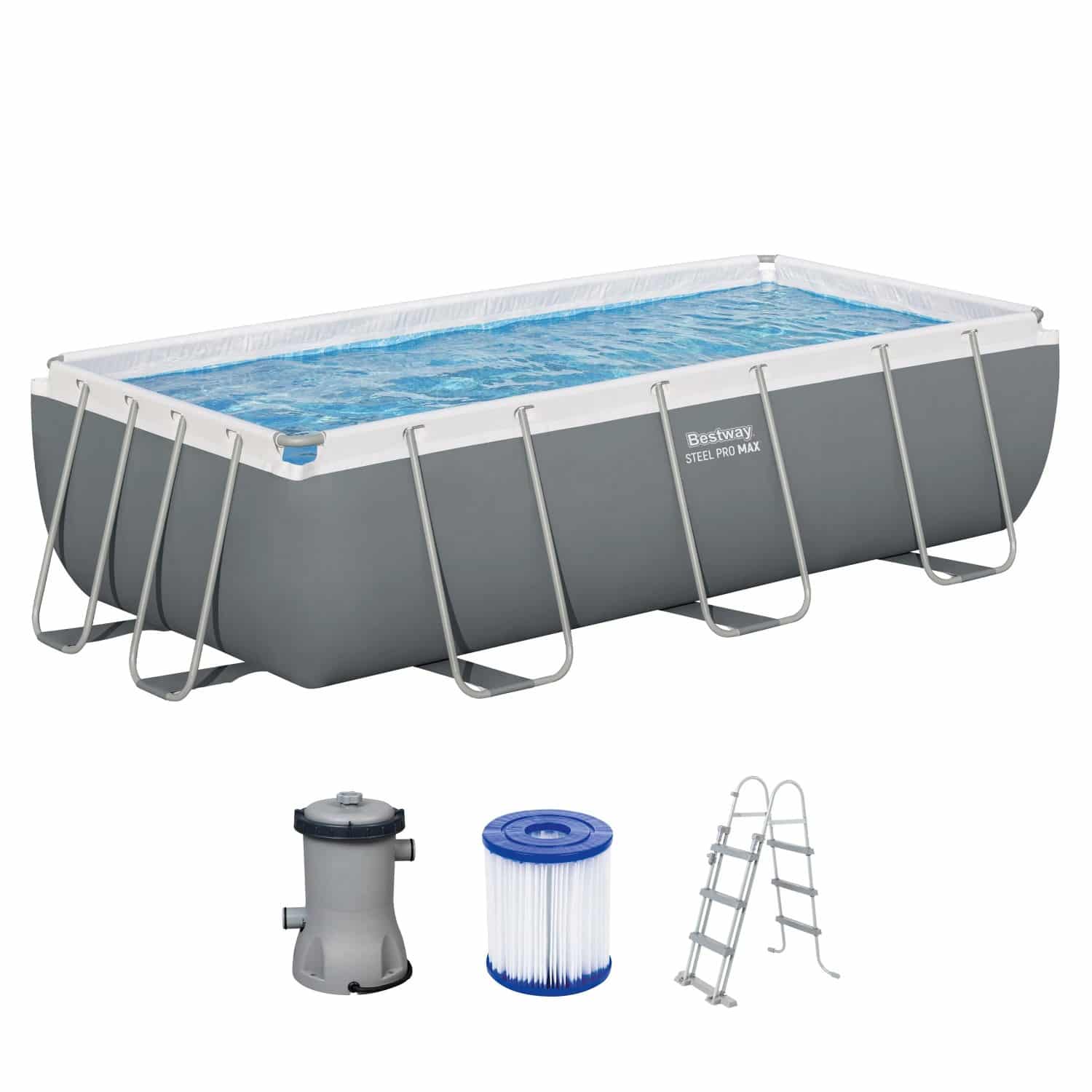 Bestway Steel Pro MAX Pool 404x201x100 cm grau eckig mit Filterpumpe