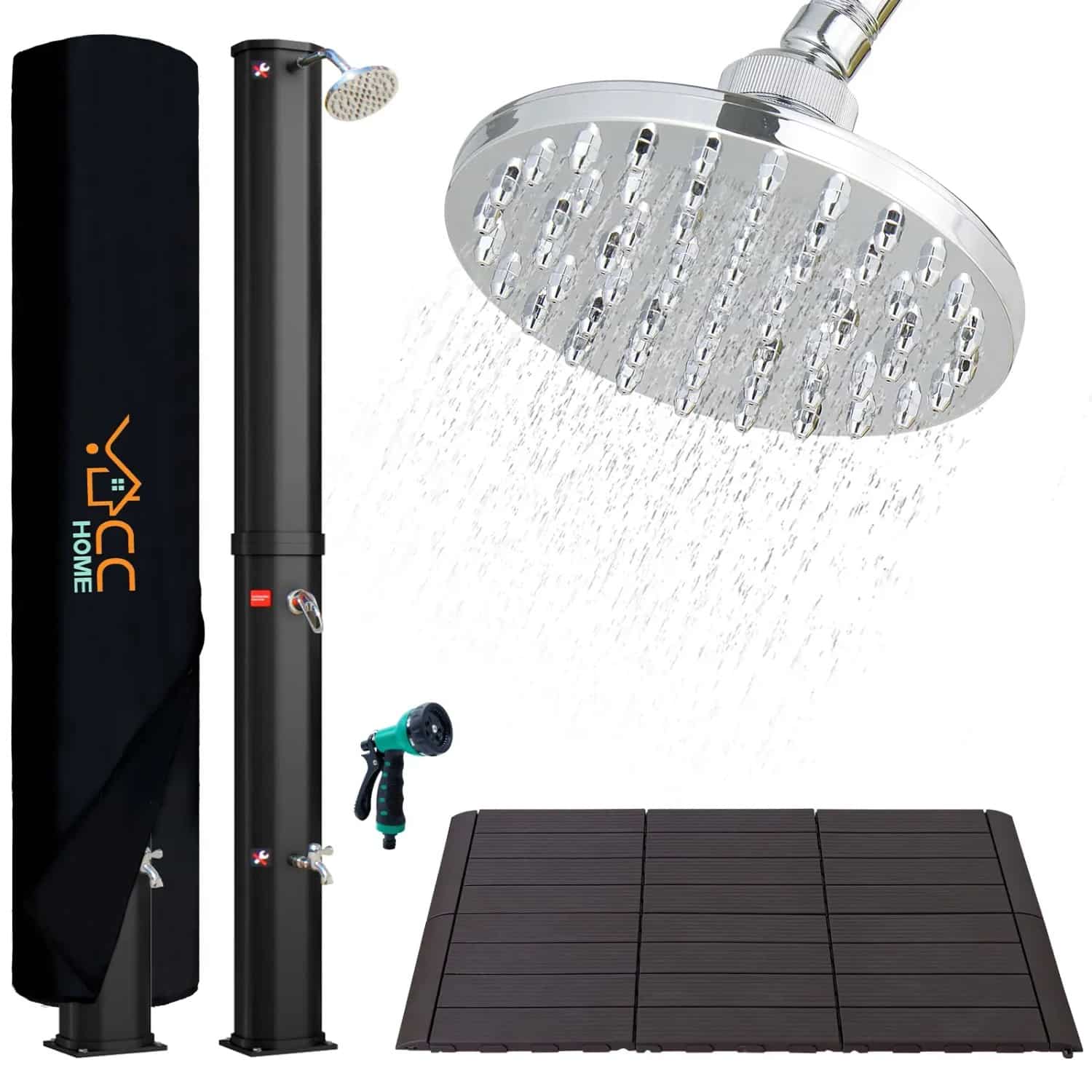 CCLIFE Solardusche Gartendusche 60L mit Kunststoffboden und Handbrause