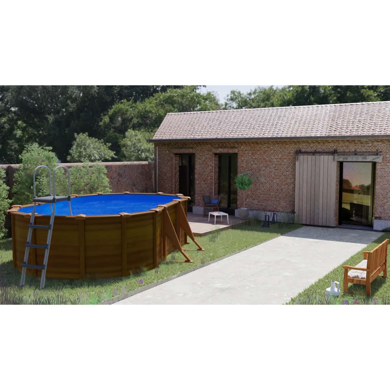 Gre Pool Sicilia Oval mit Holzoptik 500 cm x 300 cm x 120 cm Holzfarben