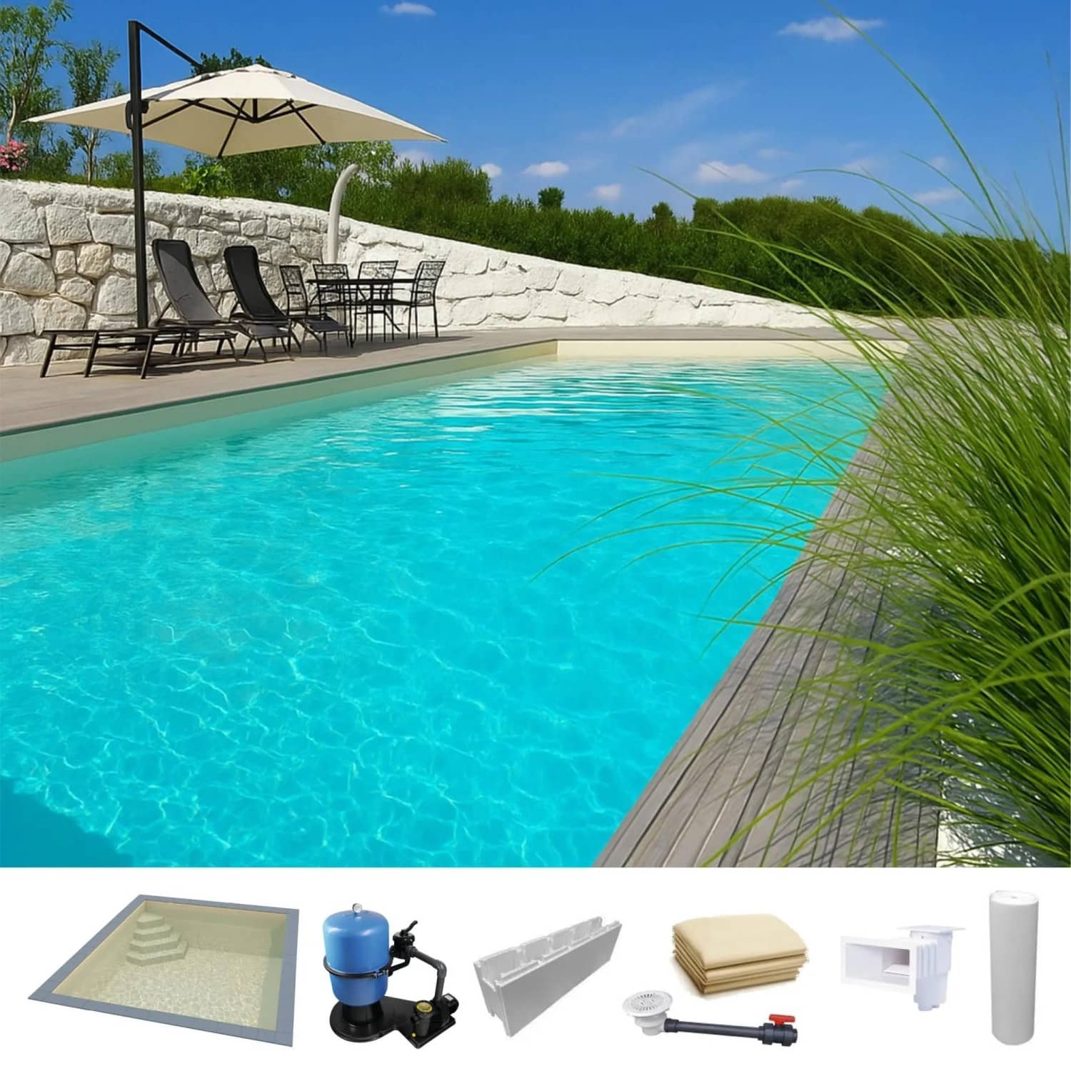 KWAD Styropor Pool Easy mit Ecktreppe Links 8 x 4 x 1