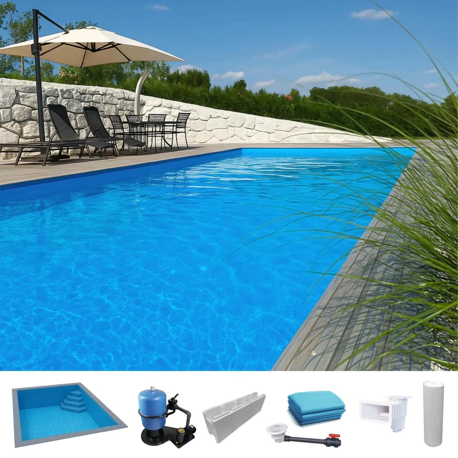 KWAD Styropor Pool Easy mit Ecktreppe Rechts 6 x 3 x 1