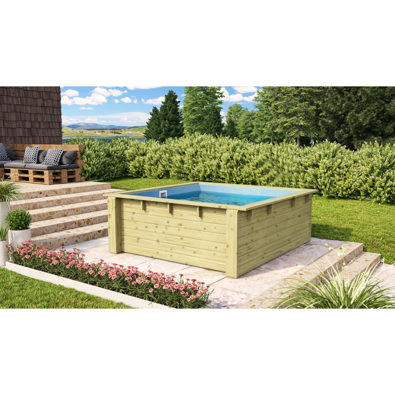 Karibu Massivholzpool Pool Minipool Kesseldruckimprägniert 78 x 192
