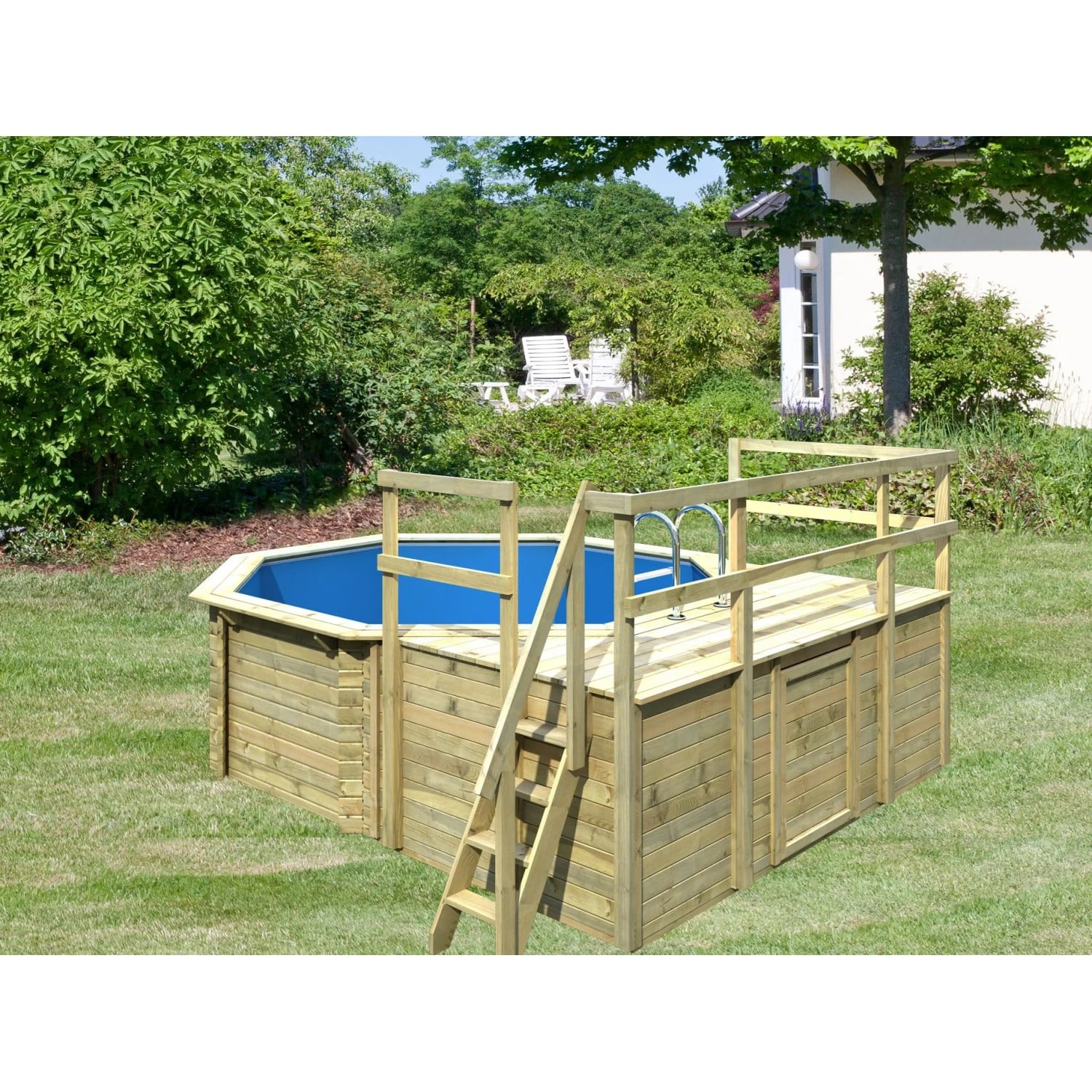Karibu Pool 1 Set D inkl. Skimmer mit drei Sonnenterrassen