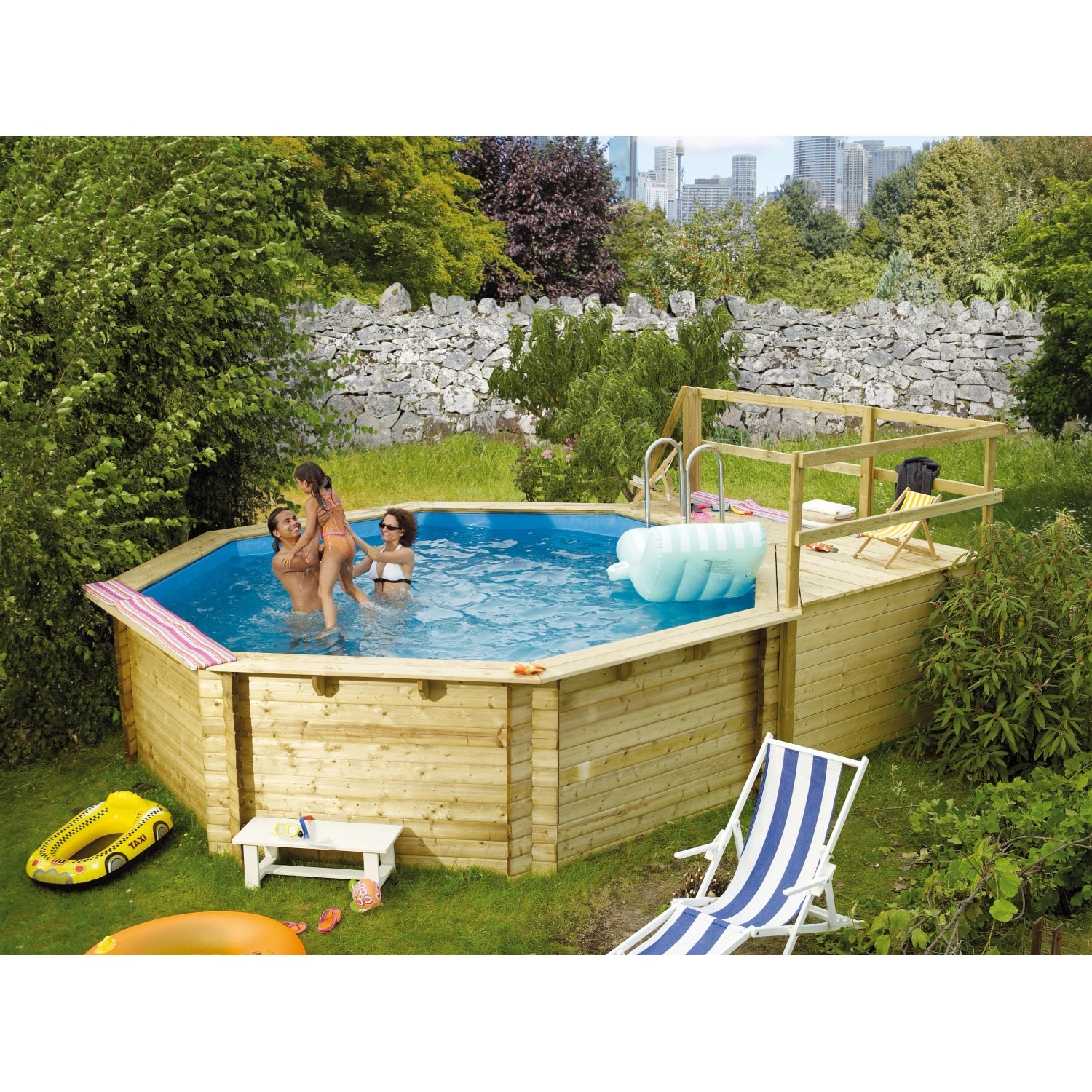 Karibu Pool 2 Set C inkl. Filteranlage Skimmer mit zwei Sonnenterrassen