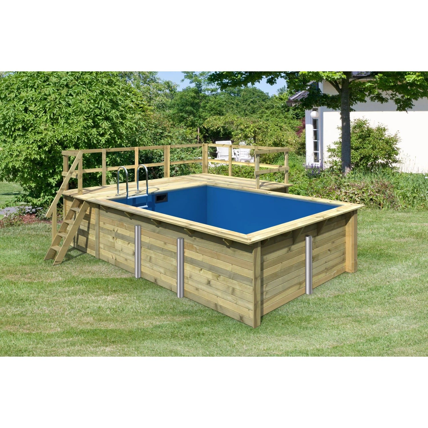 Karibu Pool Gr. 2 inkl. Terrasse + Seitenterrasse KDI Innenhülle Blau