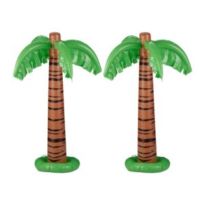 Relaxdays Dekopalmen 2er Set PVC Grün Braun Aufblasbar 80 cm x 62 cm 170 g