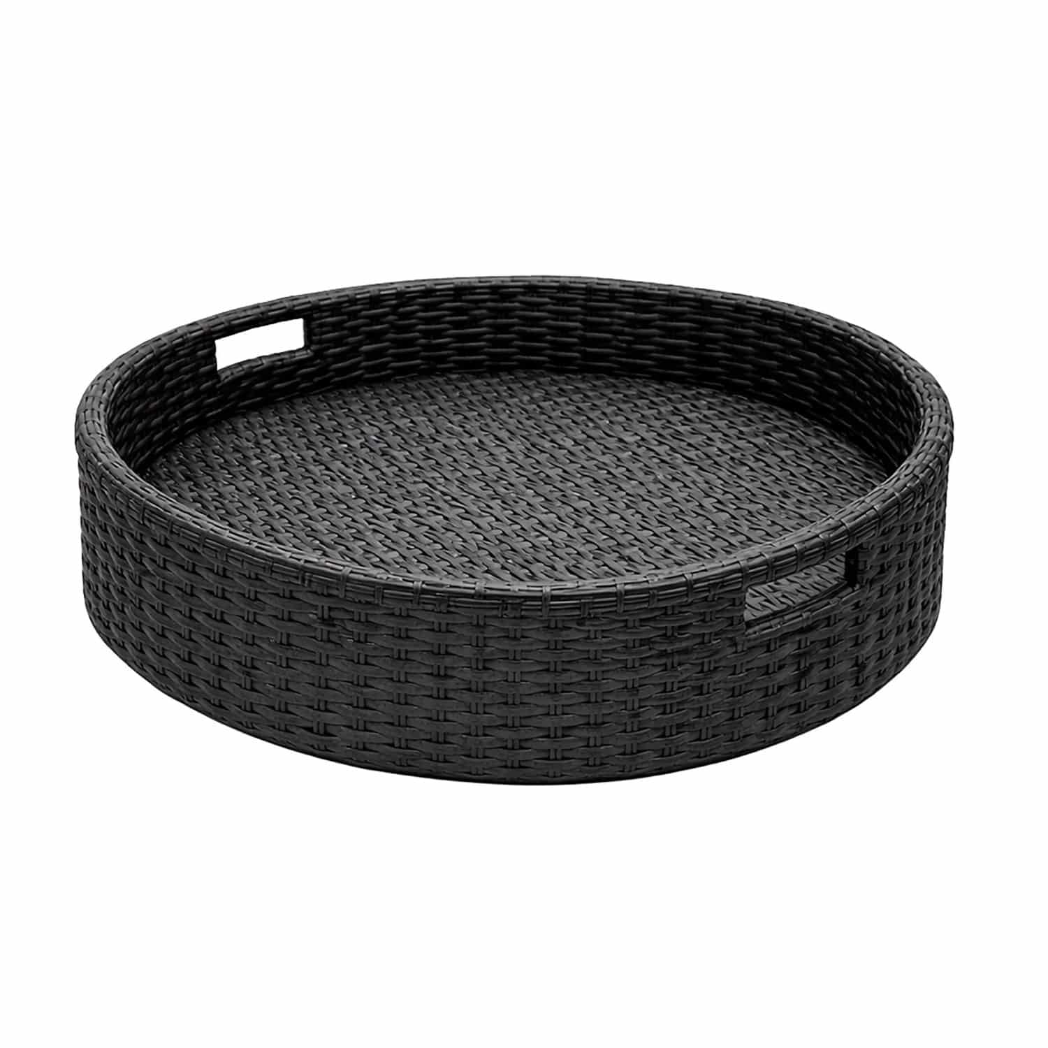 Relaxdays Schwimmtablett Aluminium Rattan Schwarz Schwimmfähig 80 cm