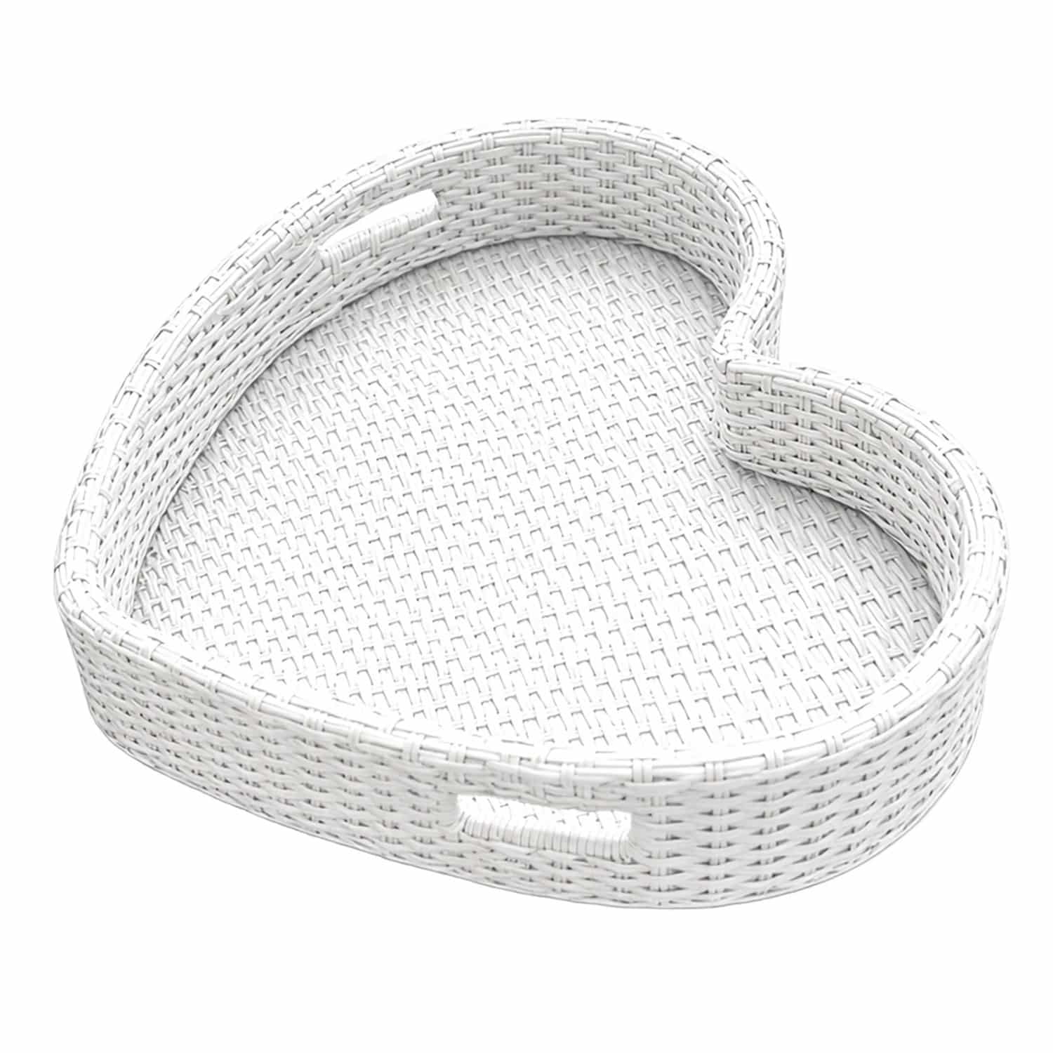 Relaxdays Schwimmtablett Aluminium Rattan Weiß Schwimmfähig Herzförmig 60 cm x 60 cm x 20 cm