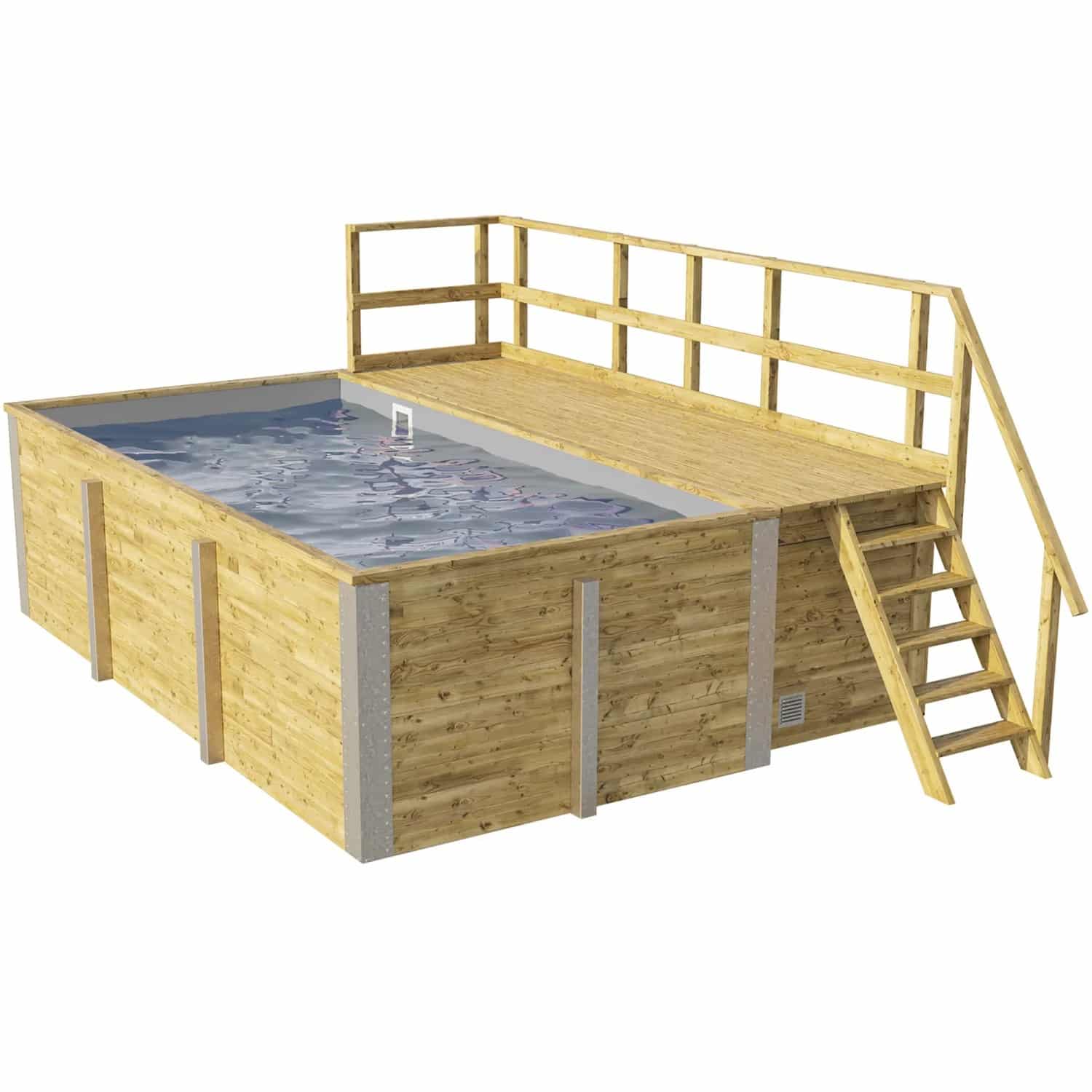 Weka Massivholzpool 595 Gr.1 Technikraum/Sonnendeck 490x309x203 cm Hellgrau