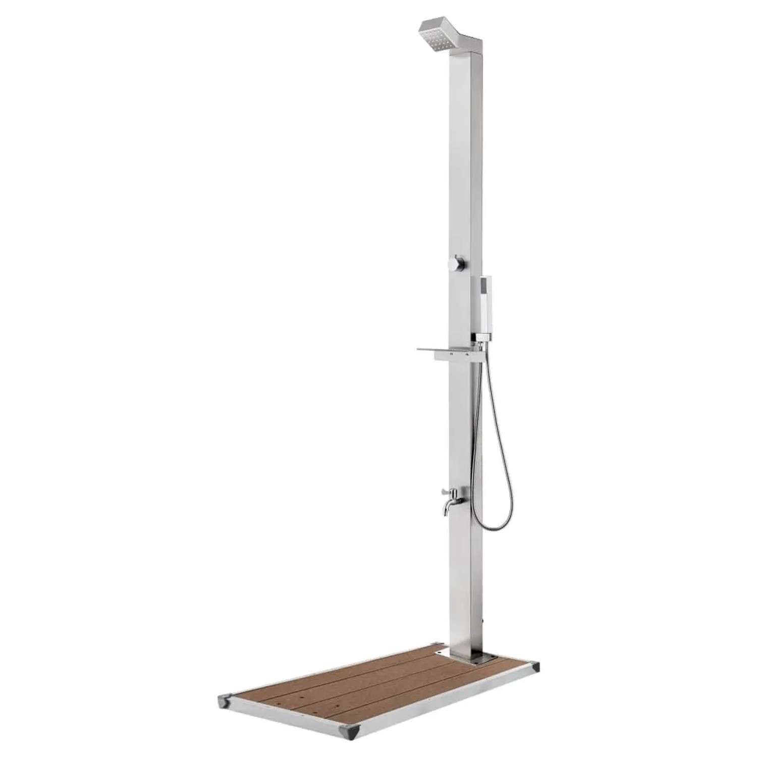 vidaXL Gartendusche mit Brauner Bodenplatte 225 cm Edelstahl 3070787