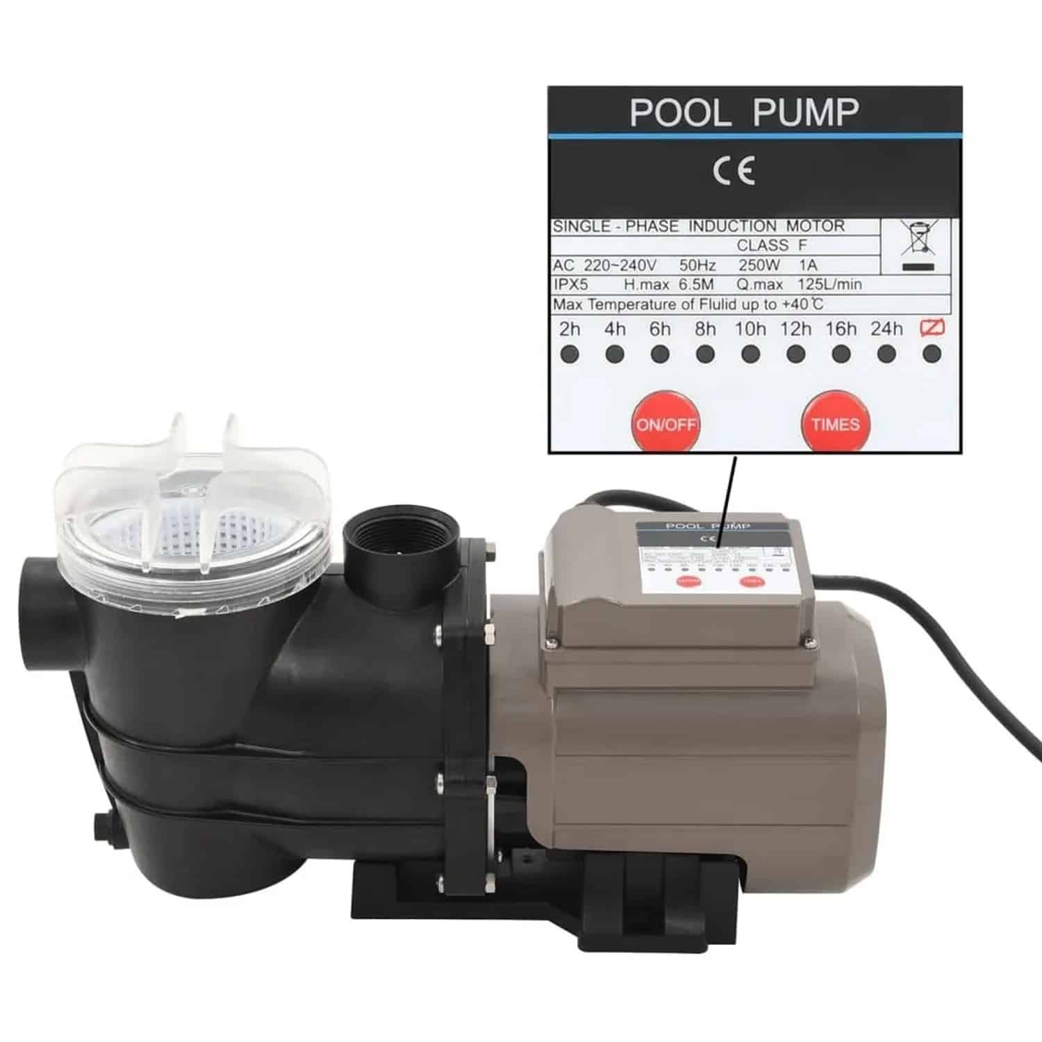 vidaXL Poolpumpe mit Timer Schwarz 0